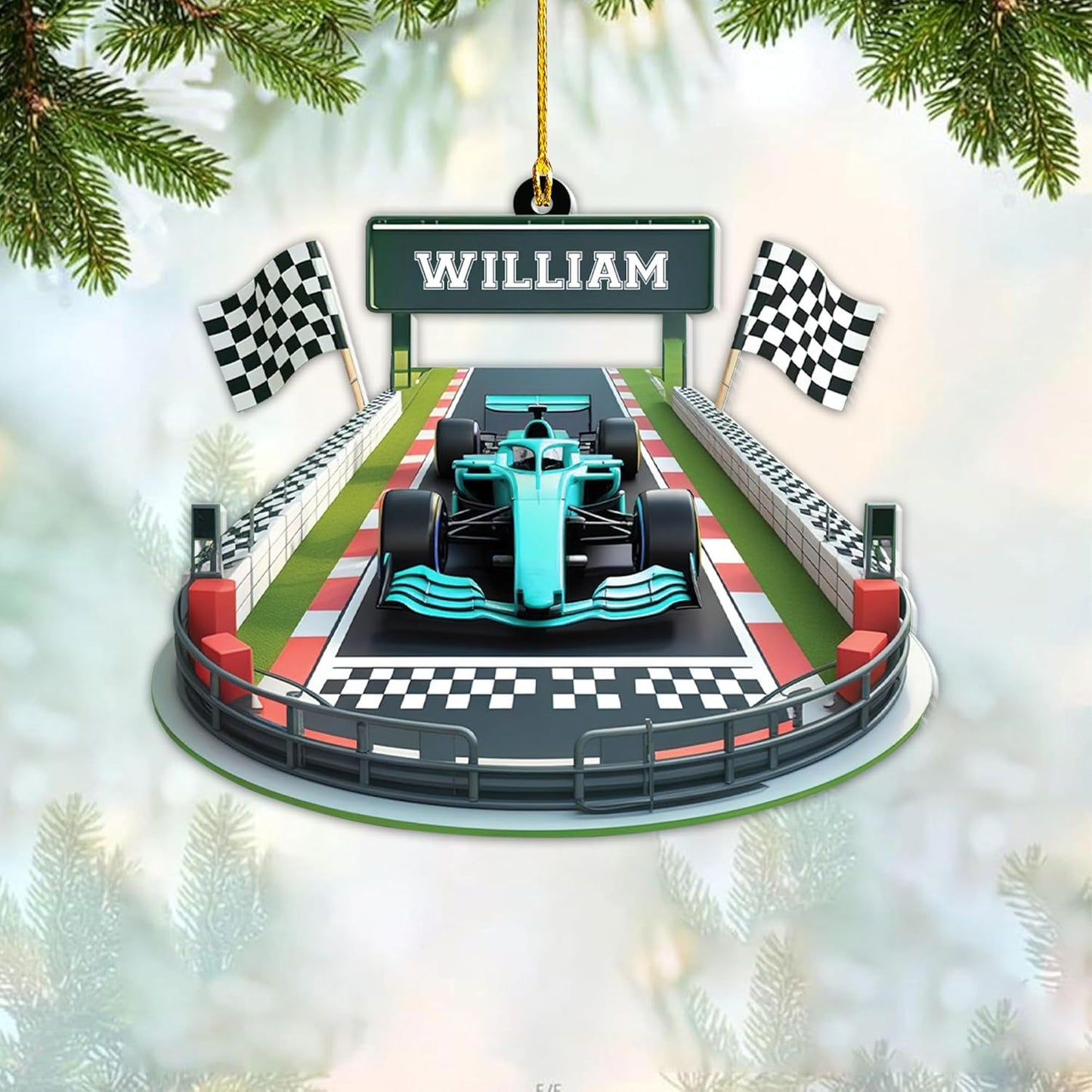 Custom Race Car Christmas Ornament – Personalized Acrylic Racing Car Decoration, Motorsport Gift for Drivers TR6