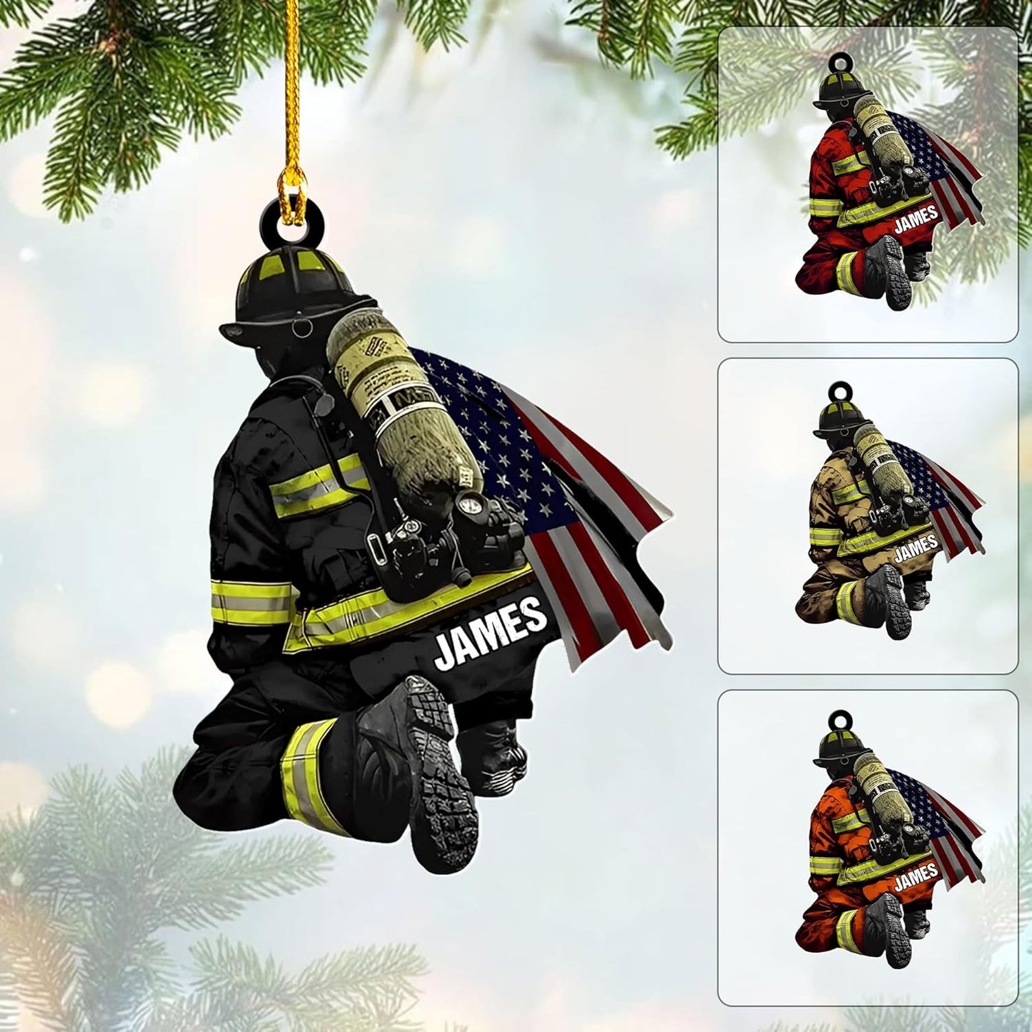 Personalized Firefighter Christmas Ornament Style 2