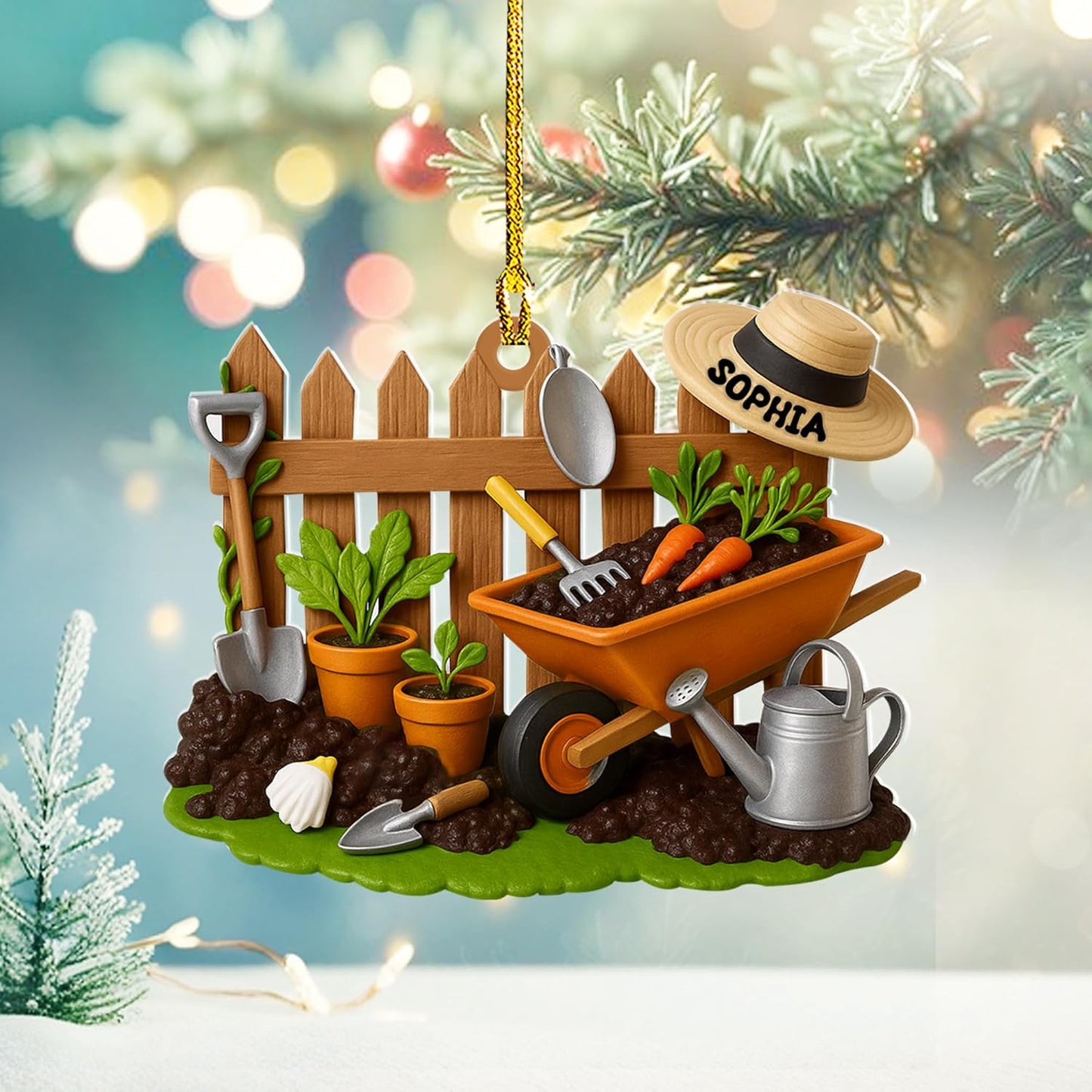 Personalized Gardening Acrylic Ornament – Custom Name Garden Tools Christmas Tree Decoration for Gardeners & Plant Lovers TG5
