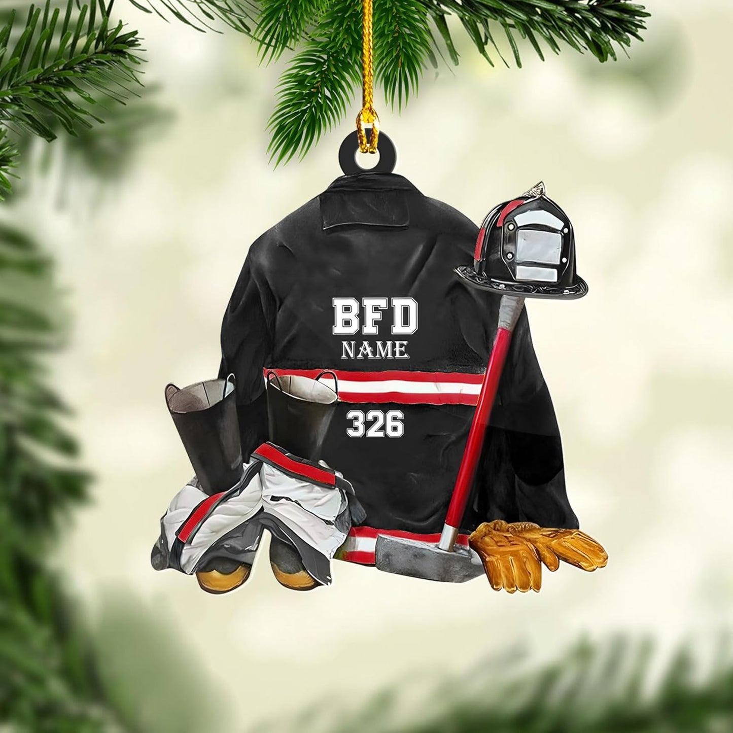 Personalized Firefighter Uniform Christmas Ornament Style 12