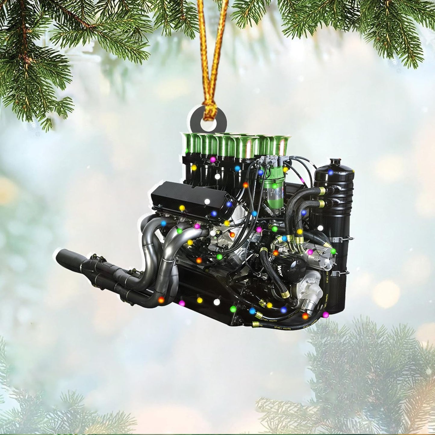 Personalized Drag Racing Christmas Ornament – Custom Hot Rod Engine Acrylic Ornament, Mechanic Automotive Gift, Power Tool Racecar Decoration for Racing Lovers TDR2