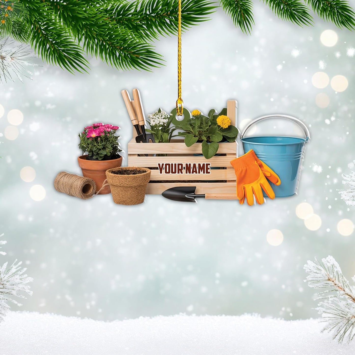 Custom Name Garden Equipment Ornament | Gardener Christmas Tree Decor Gift for Plant & Nature Lovers TG71
