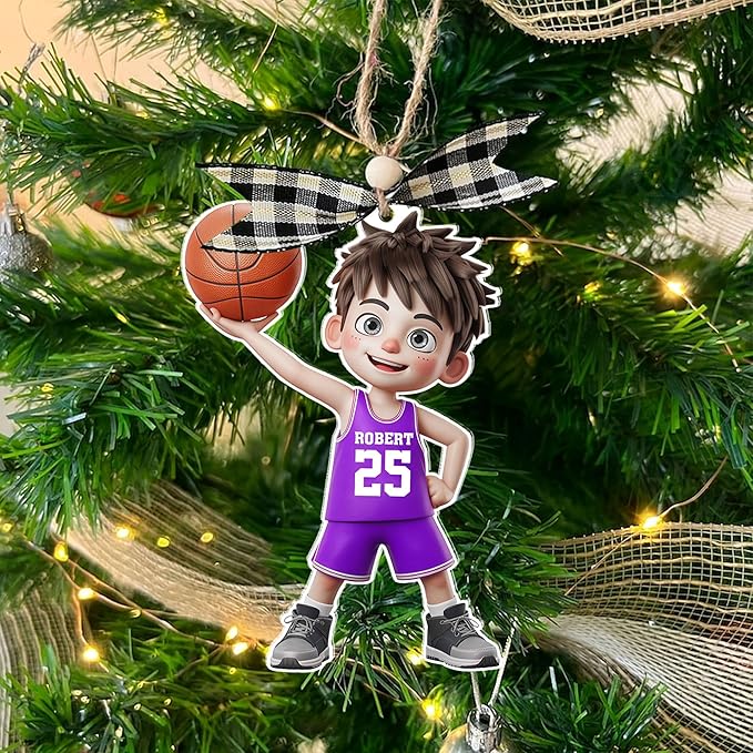 Personalized Basketball Christmas Ornament – Custom Name Acrylic Ornament, Sports Holiday Decoration, Basketball Player Gift N29