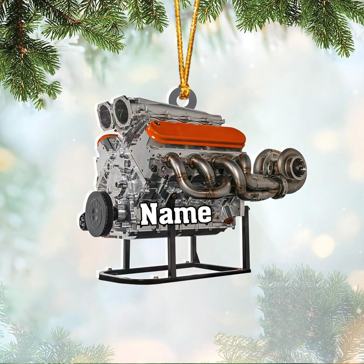 Custom Name Drag Racer Ornament – Personalized Acrylic Engine Design, Power Tool Themed Christmas Gift TDR19