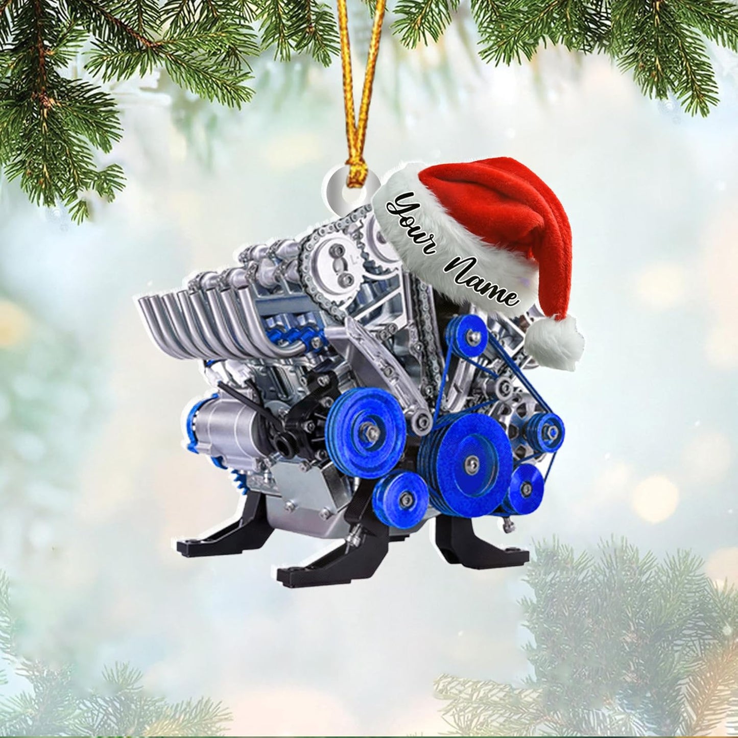 Personalized Hot Rod Ornament – Custom Engine Acrylic Christmas Ornament, Automotive Gift for Mechanics and Drivers TDR15