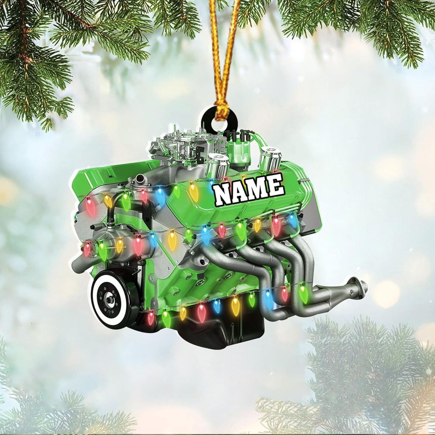 Custom Drag Racing Ornament – Personalized Hot Rod Engine Acrylic Christmas Decoration, Mechanic Gift for Car Lovers TDR17