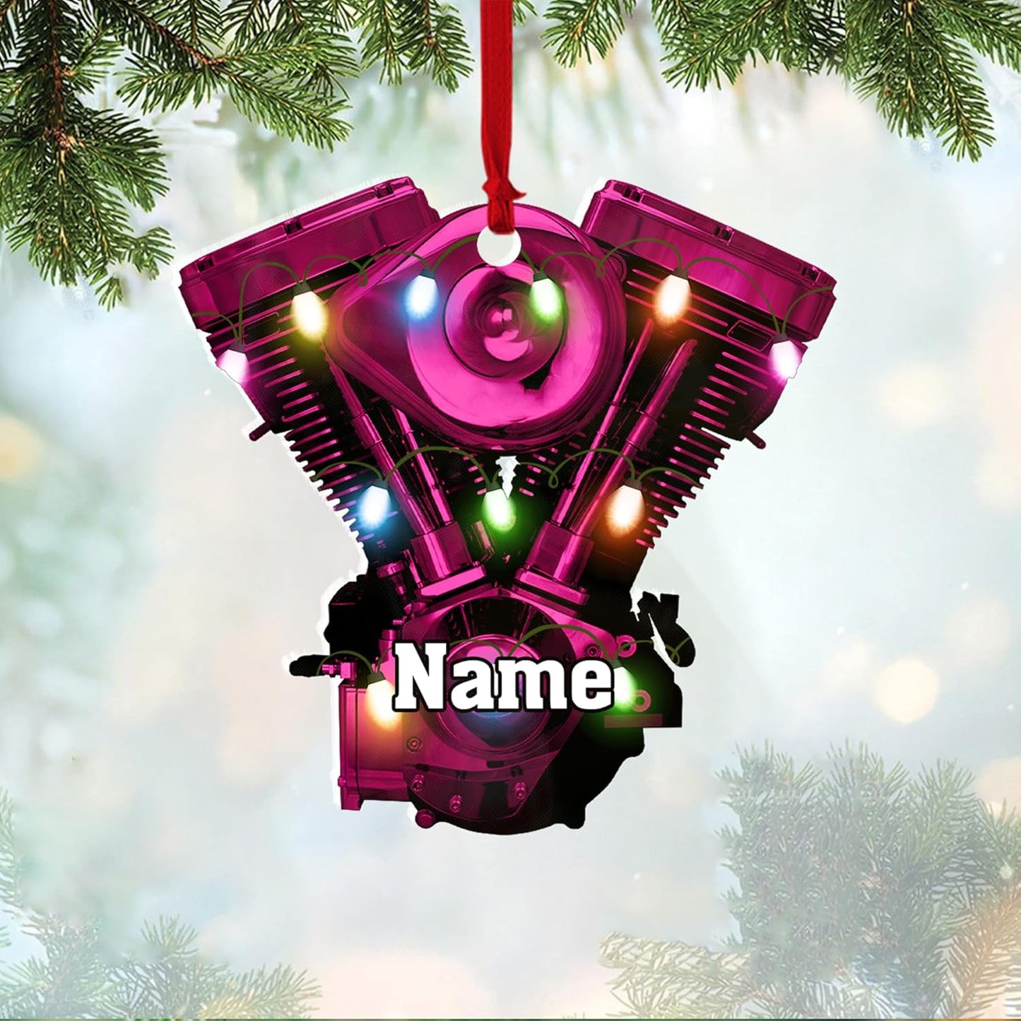 Custom Drag Racing Ornament – Personalized Hot Rod Engine Acrylic Christmas Decoration, Mechanic Gift for Car Lovers TDR6