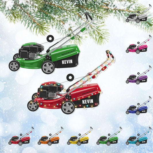 Personalized Lawn Mower Christmas Ornament | Custom Name Gardening Holiday Keepsake Gift for Gardeners & Lawn Care Workers TG65