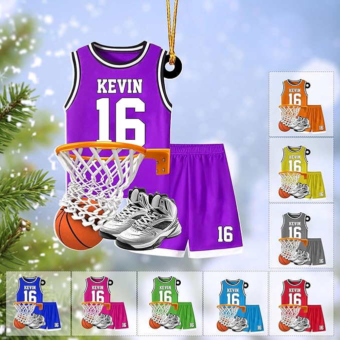 Personalized Basketball Christmas Ornament – Custom Name Acrylic Ornament, Sports Holiday Decoration, Basketball Player Gift N18