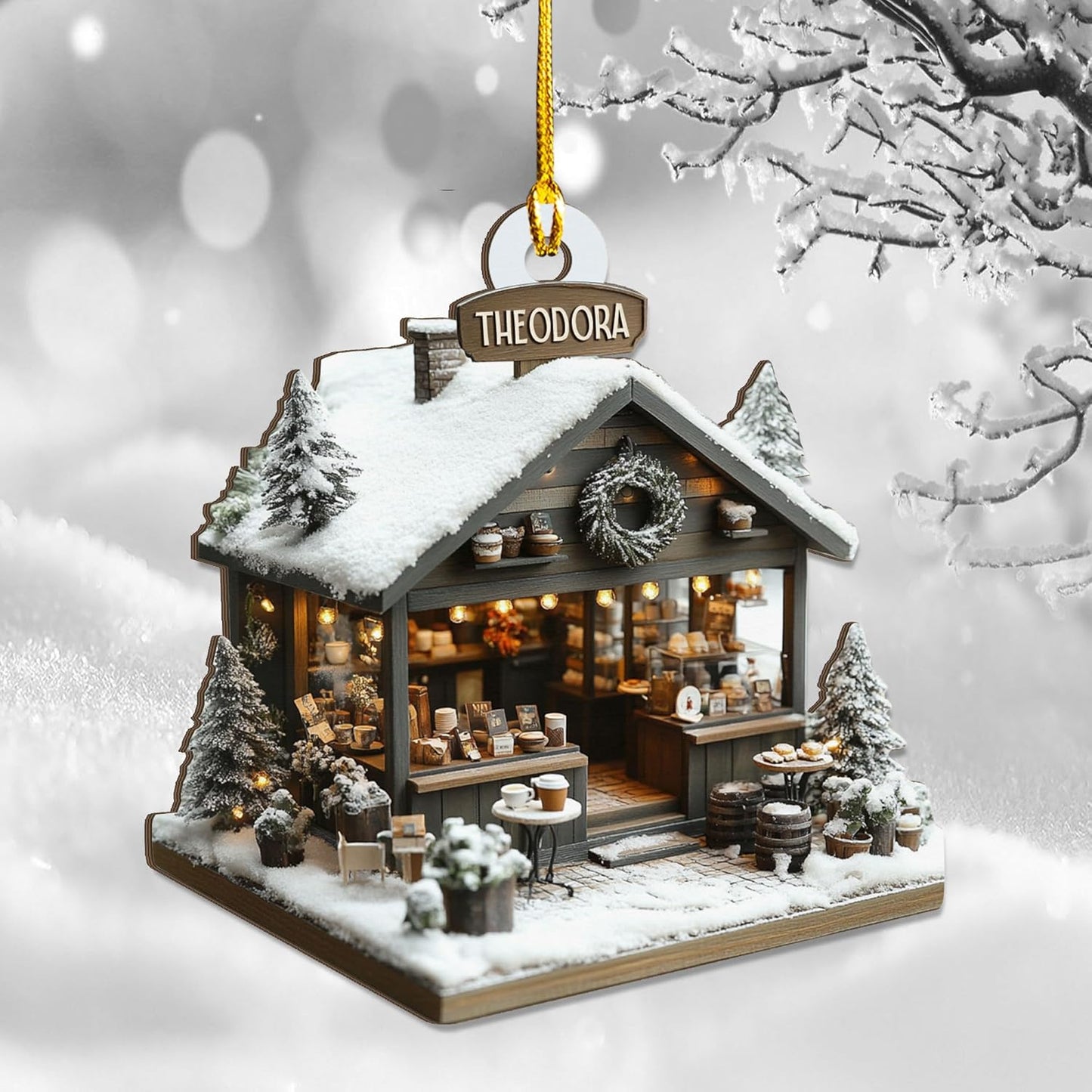 Personalized Coffee House Ornament – Unique Holiday Keepsake for Coffee Lover TC19