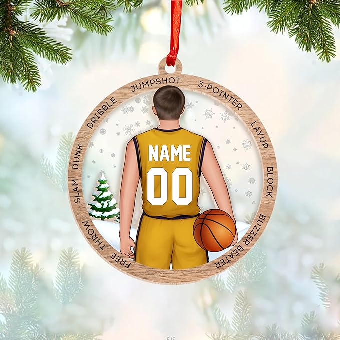Personalized Basketball Christmas Ornament – Custom Name Acrylic Ornament, Sports Holiday Decoration, Basketball Player Gift N04