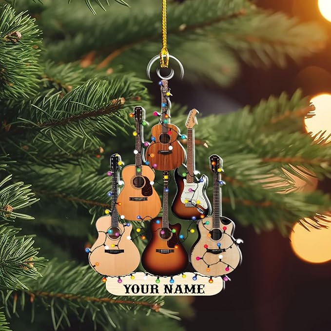 Custom Electric and Acoustic Guitar Christmas Ornament - Guitar Ornament Gift LL19