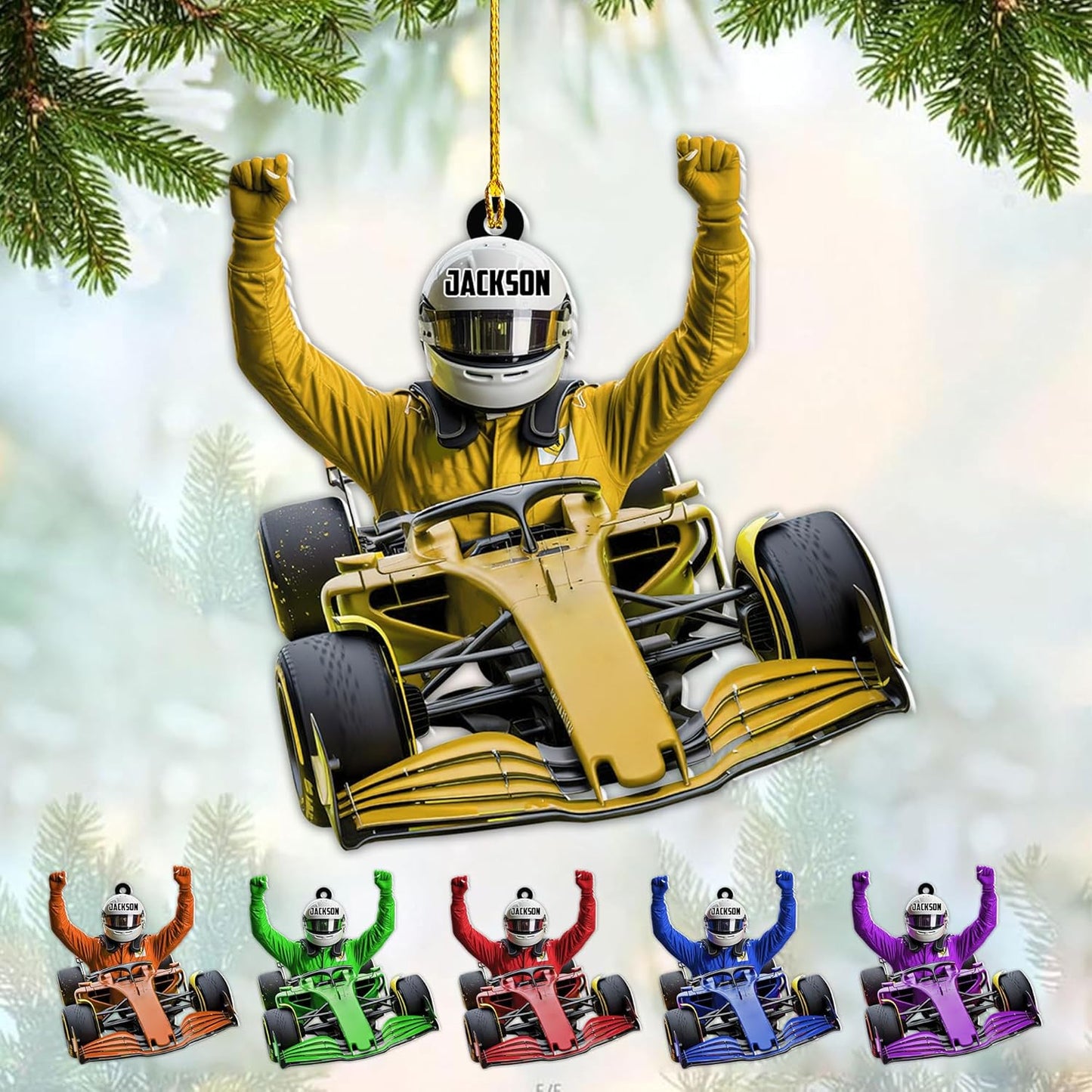 Custom Race Car Christmas Ornament – Personalized Acrylic Racing Car Decoration, Motorsport Gift for Drivers TR9