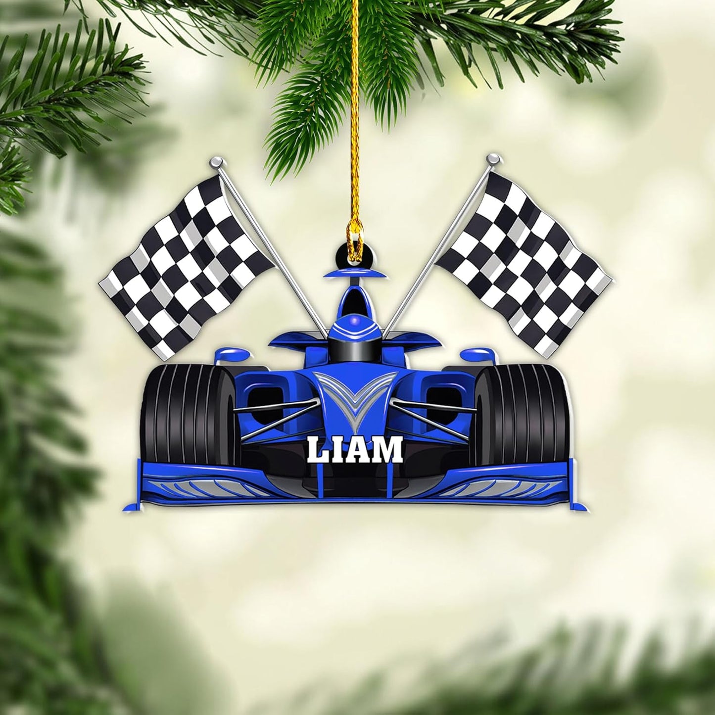 Personalized Racing Car Christmas Ornament – Custom Name Acrylic Race Car Ornament, Driver Gift, Motorsport Holiday Decoration, Car Lover Keepsake TR4