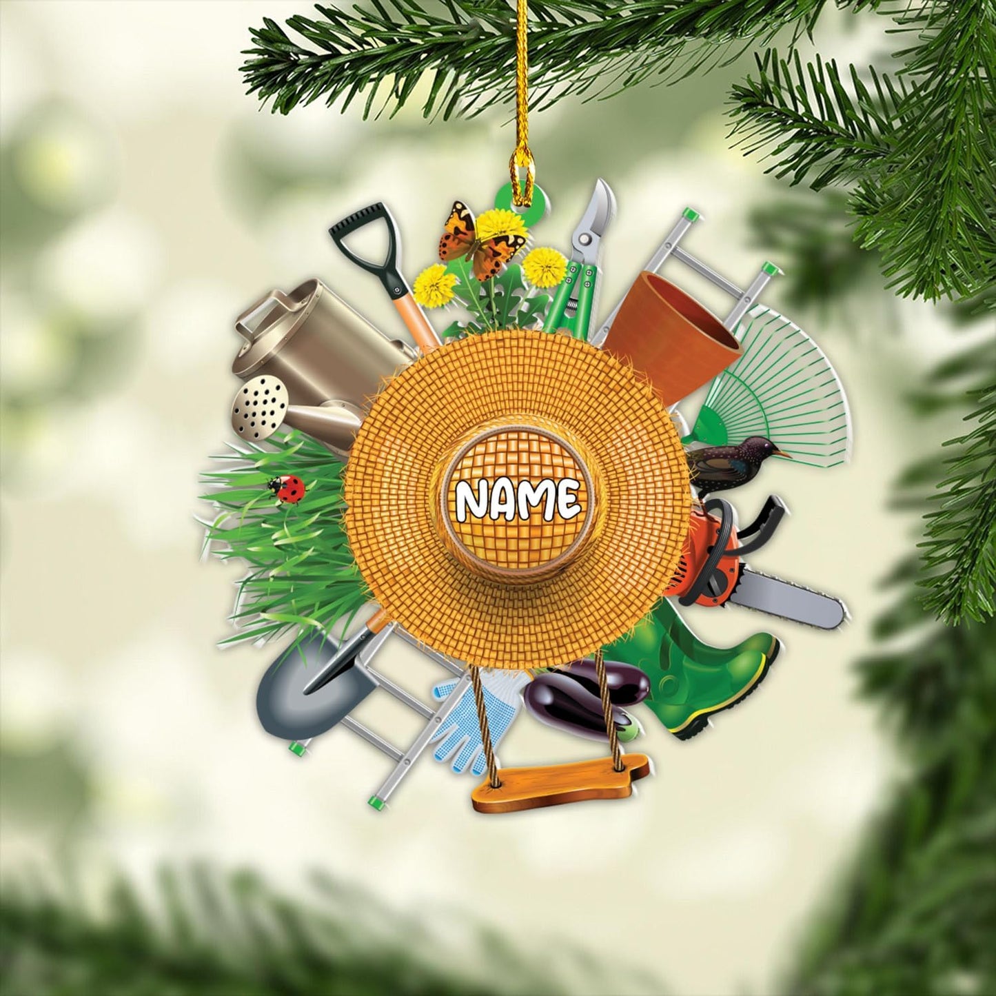 Custom Name Garden Equipment Ornament | Gardener Christmas Tree Decor Gift for Plant & Nature Lovers TG82