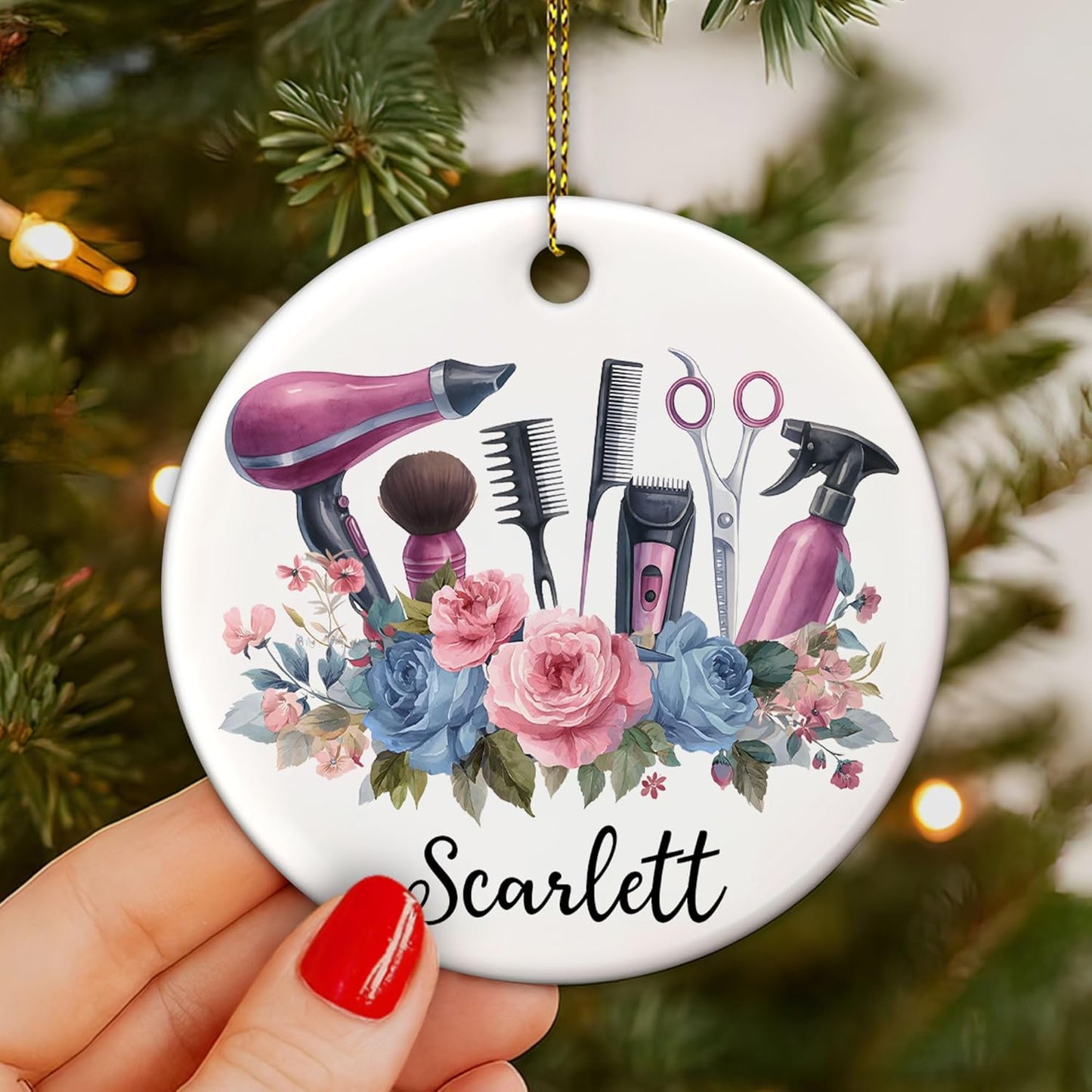 Personalized Hair Stylist Ornament – Custom Name Hairdresser Christmas Ornament Style 22