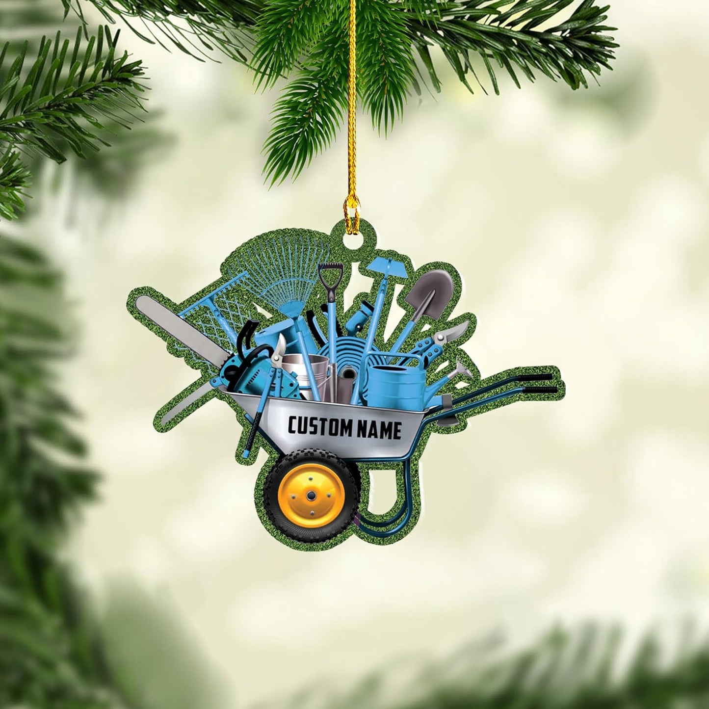 Personalized Gardening Acrylic Ornament – Custom Name Garden Tools Christmas Tree Decoration for Gardeners & Plant Lovers TG8