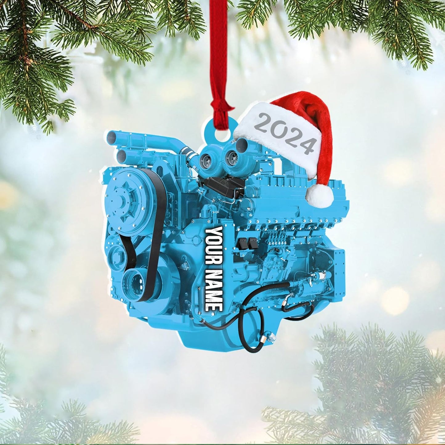 Custom Drag Racing Ornament – Personalized Hot Rod Engine Acrylic Christmas Decoration, Mechanic Gift for Car Lovers TDR9