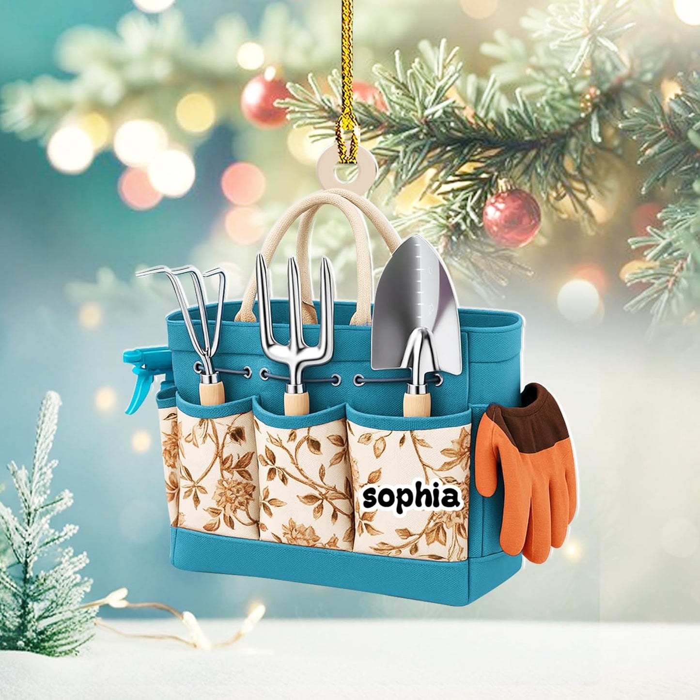 Personalized Gardening Acrylic Ornament – Custom Name Garden Tools Christmas Tree Decoration for Gardeners & Plant Lovers TG2