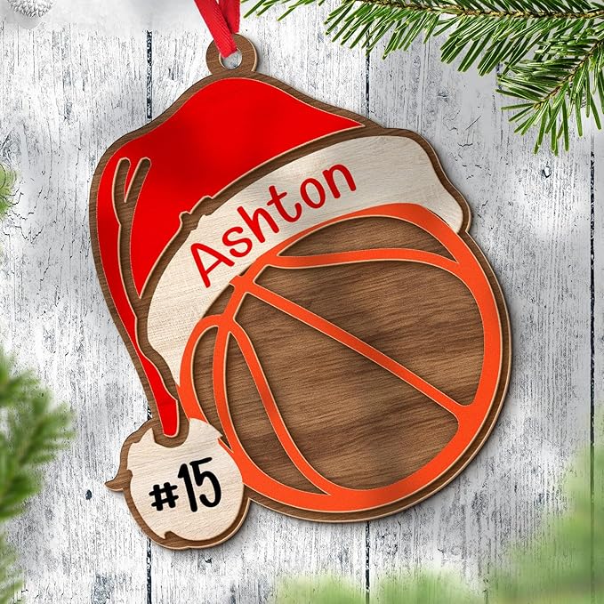 Personalized Basketball Christmas Ornament – Custom Name Acrylic Ornament, Sports Holiday Decoration, Basketball Player Gift N28