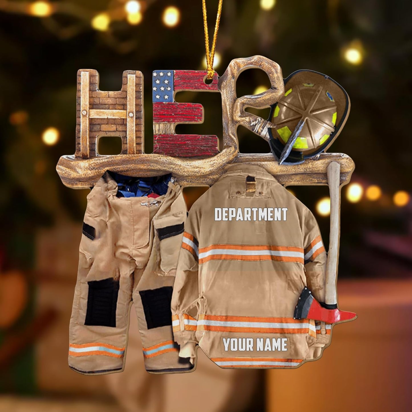 Personalized Firefighter Uniform Christmas Ornament Style 8