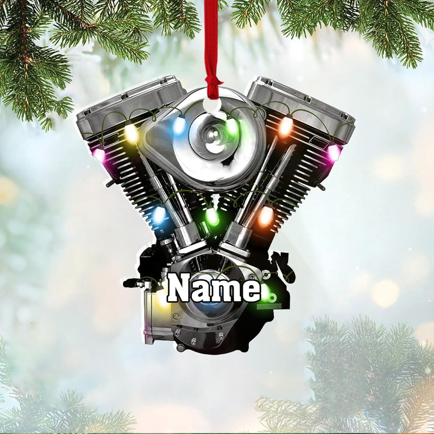 Custom Drag Racing Ornament – Personalized Hot Rod Engine Acrylic Christmas Decoration, Mechanic Gift for Car Lovers TDR6