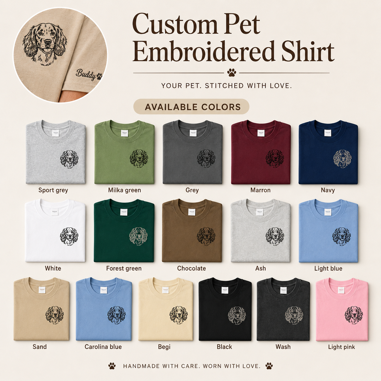 Personalized Dog Photo Embroidered Shirt, Custom Pet Portrait T-Shirt, Dog Mom Gift THUC99
