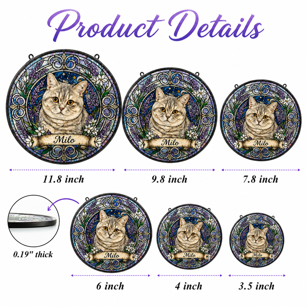 Custom Photo Cat Glass Suncatcher – Personalized Pet Portrait Gift | Cat Window Decor THUC99