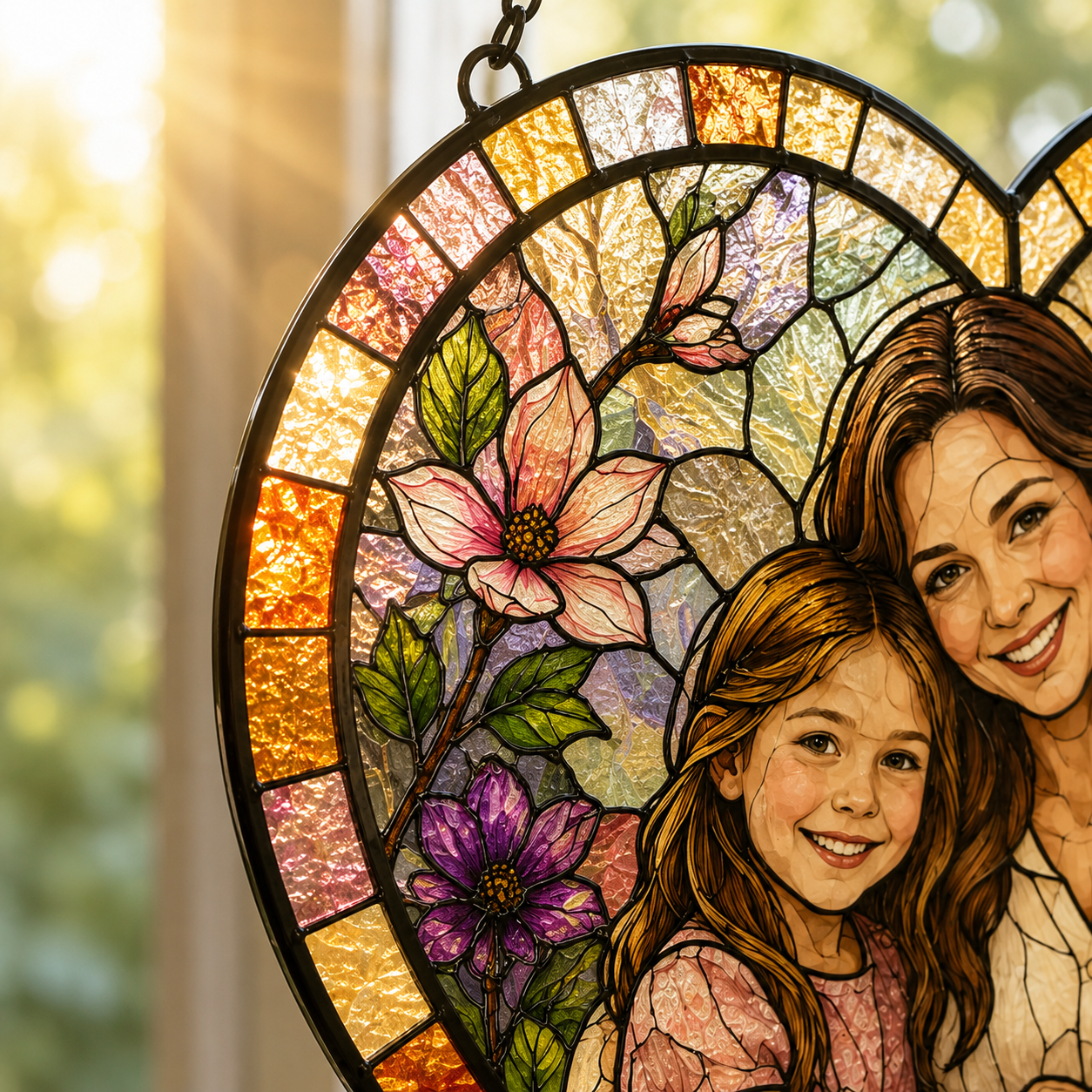 Personalized Grandma Photo Stained Glass Suncatcher, Custom Nana Gift Window Hanging Keepsake Decor THUC99