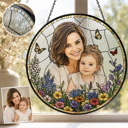 Custom Grandma Photo Stained Glass Suncatcher, Personalized Nana Portrait Window Decor Gift THUC99