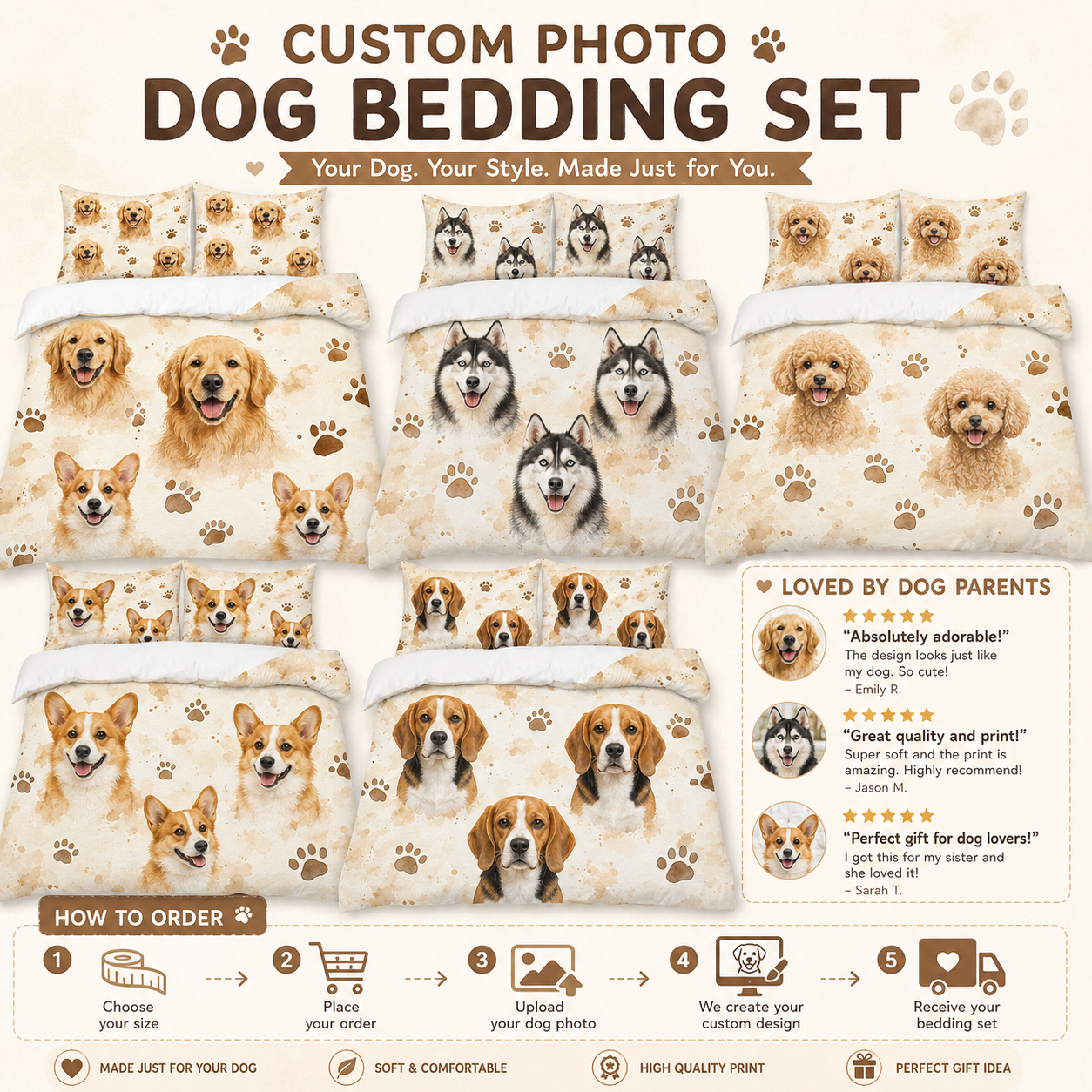 Custom Dog Photo Bedroom Set, Personalized Pet Bedding Gift For Family THUC99