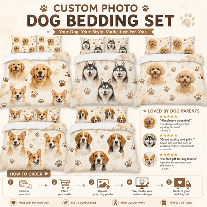 Custom Dog Photo Bedroom Set, Personalized Pet Bedding Gift For Family THUC99