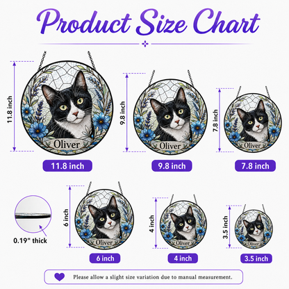 Custom Cat Photo Glass Suncatcher – Personalized Pet Memorial Window Hanging Decor THUC99
