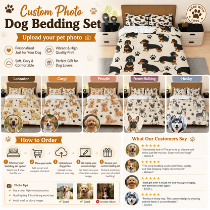Custom Photo Dog Bedding Set, Personalized Pet Bed Sheet Set Gift For Dog Lover THUC99