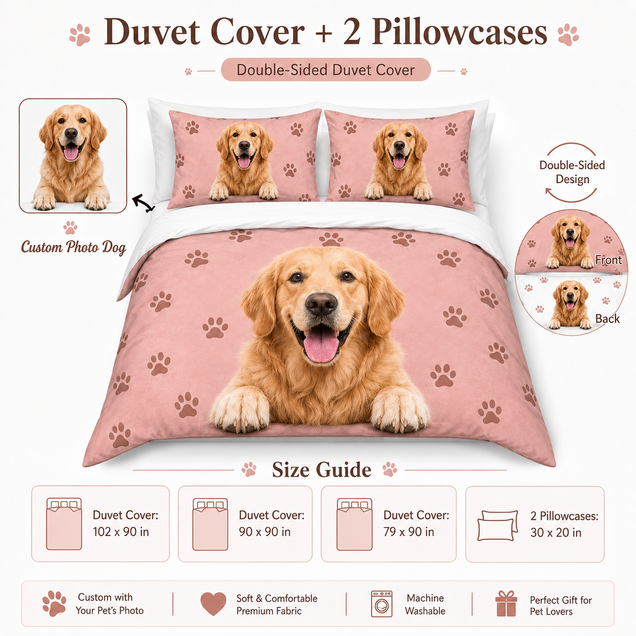 Personalized Dog Bedding Set, Custom Pet Photo Sheet Set With Pillowcases THUC99