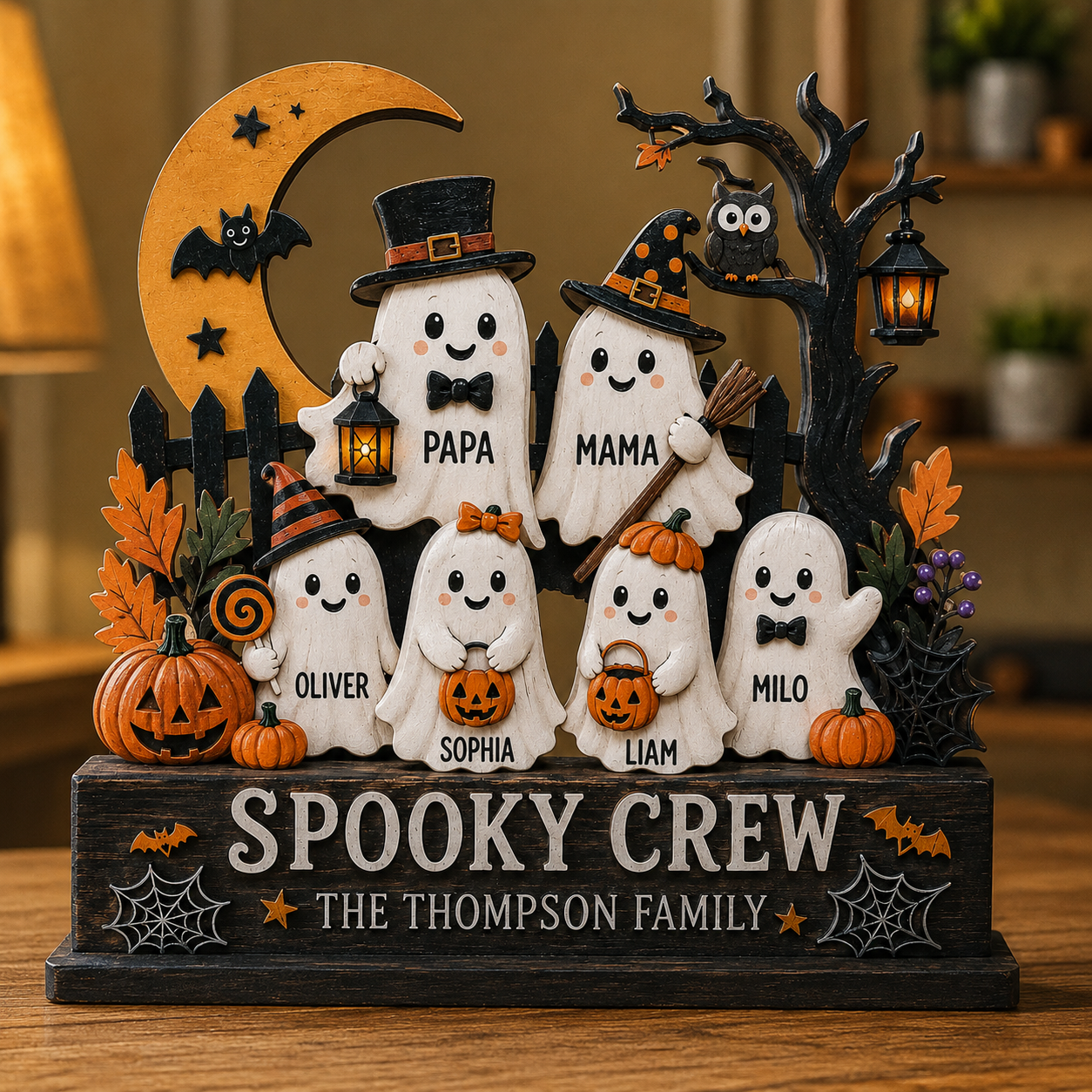 Personalized Halloween Family Boo Wooden Block 2D Flat, Custom Wood Sign, Home Decor  THUC99