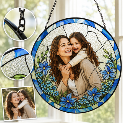 Custom Family Portrait Stained Glass Suncatcher, Personalized Photo Window Hanging Gift for Mom THUC99