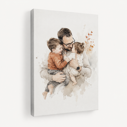 Custom Photo Dad & Son Daughter Canvas Wall Art - Custom Gift For Dad TOM99