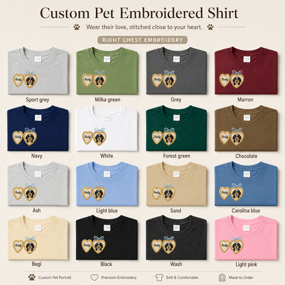 Personalized Pet Portrait Embroidered Tee, Custom Dog Photo Shirt, Gift For Dog Mom Dad THUC99