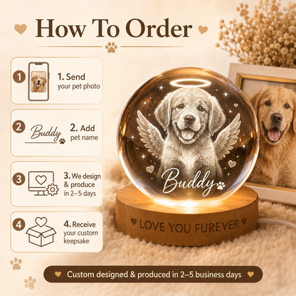 Custom Dog Crystal Ball Night Light, Personalized Pet Photo Crystal Lamp, Memorial Dog Gift THUC99