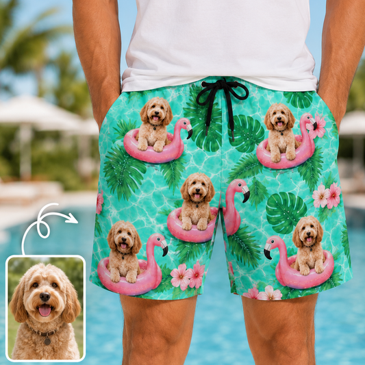 Custom Pet Portrait Beach Shorts Personalized Dog Lover Swim Trunks Gift THUC99