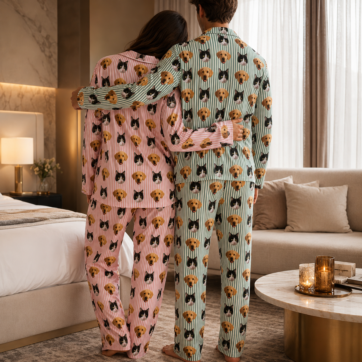 Custom Dog Face Pajamas Set, Personalized Pet Lover Unisex Sleepwear Gift for Dog Owners THUC99