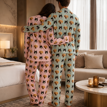 Custom Dog Face Pajamas Set, Personalized Pet Lover Unisex Sleepwear Gift for Dog Owners THUC99