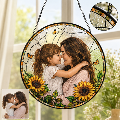 Custom Mom and Grandma Photo Glass Suncatcher, Personalized Family Portrait Window Hanging Gift THUC99