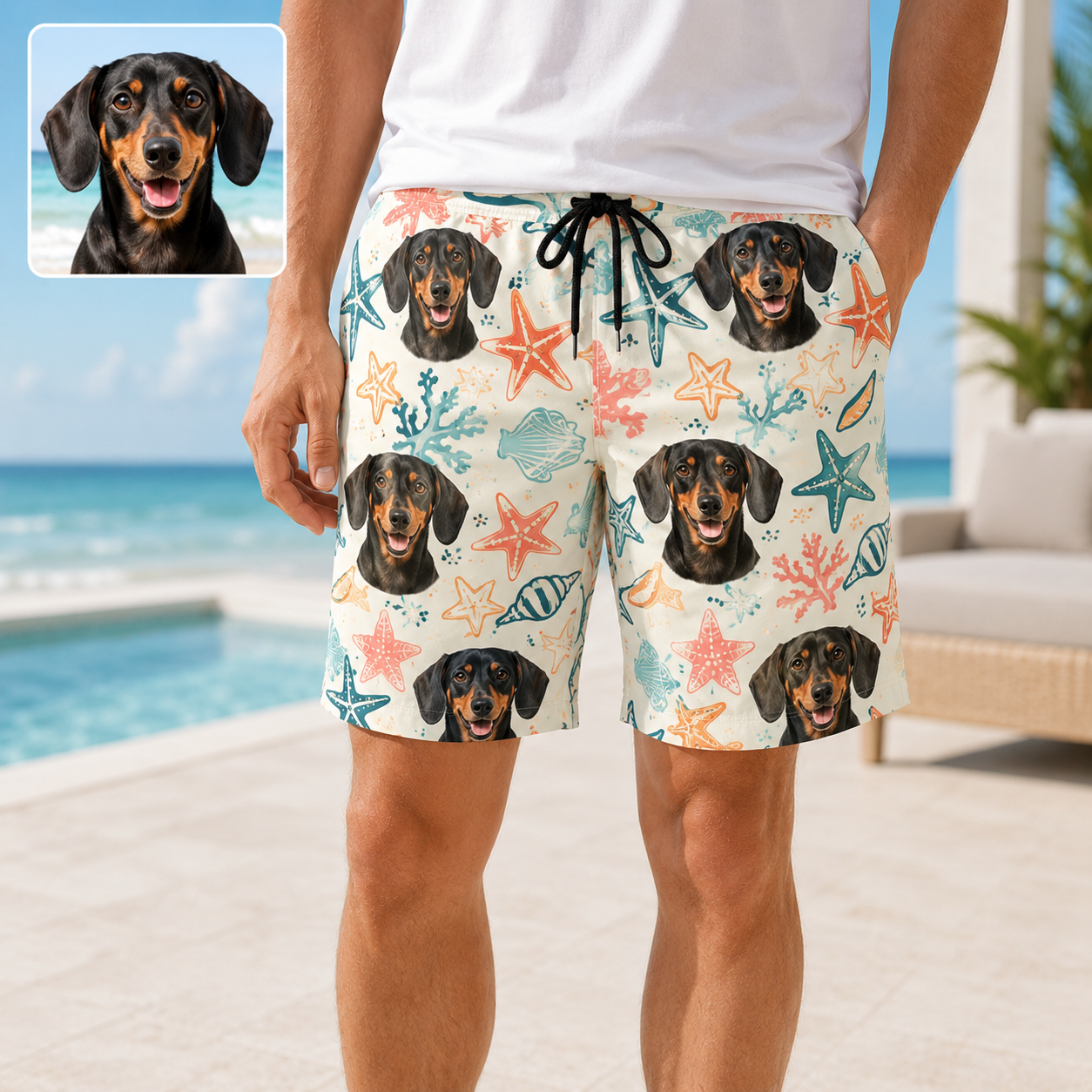 Personalized Custom Dog Picture Beach Shorts Summer Swim Trunks for Men THUC99