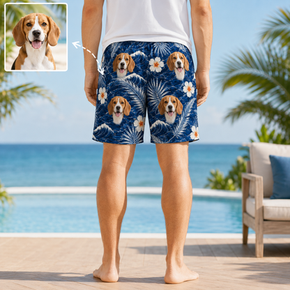 Personalized Dog Face Summer Shorts Custom Photo Beachwear for Vacation THUC99