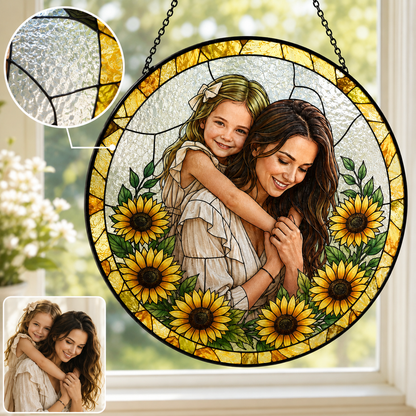 Custom Photo Mom Stained Glass Window Hanging, Personalized Mother’s Day Suncatcher Keepsake THUC99