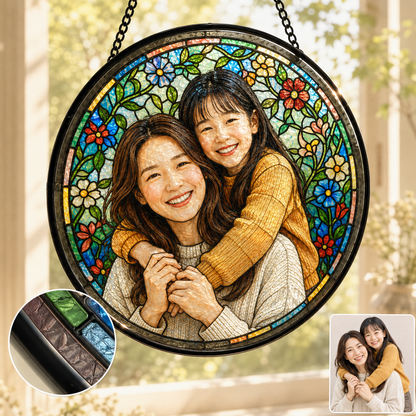 Personalized Mom Photo Stained Glass Suncatcher, Custom Mother’s Day Window Hanging Keepsake Decor THUC99