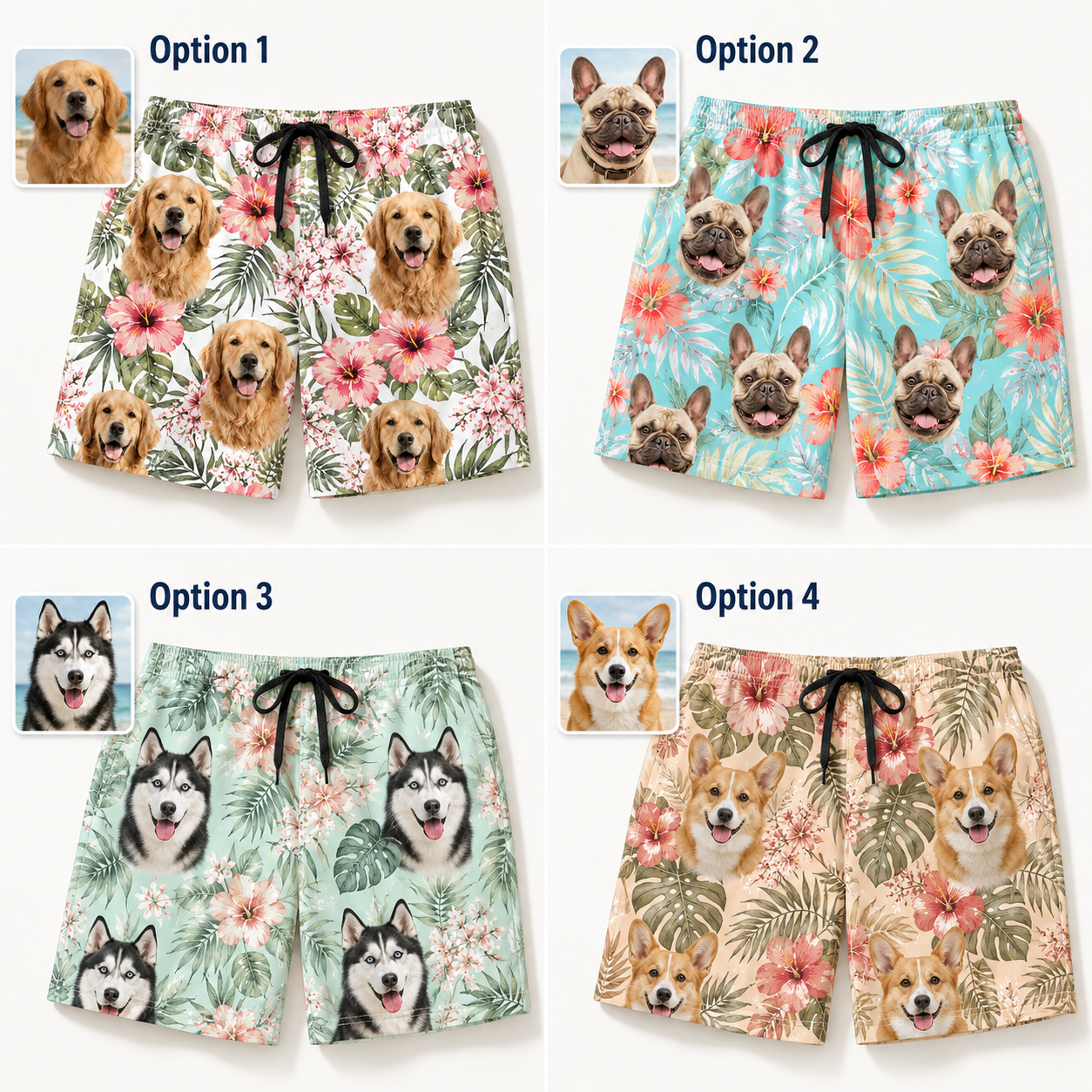 Personalized Dog Photo Summer Shorts Custom Pet Lover Beach Swimwear THUC99
