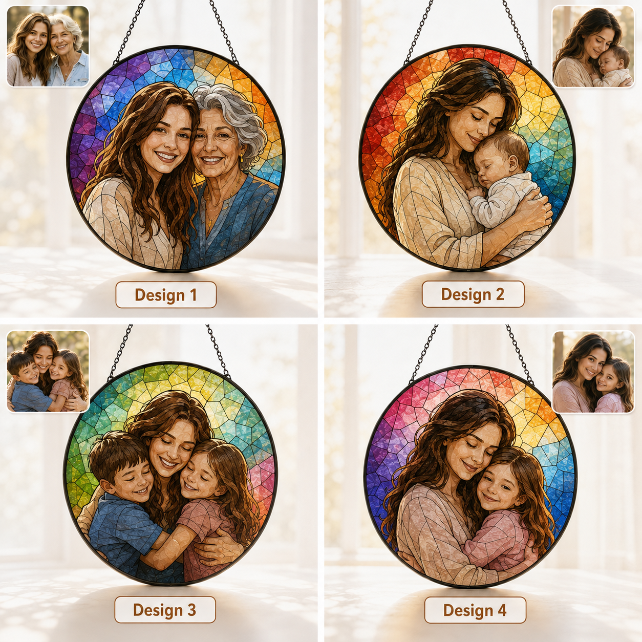 Personalized Grandma and Grandkids Photo Suncatcher, Custom Stained Glass Window Hanging Decor THUC99